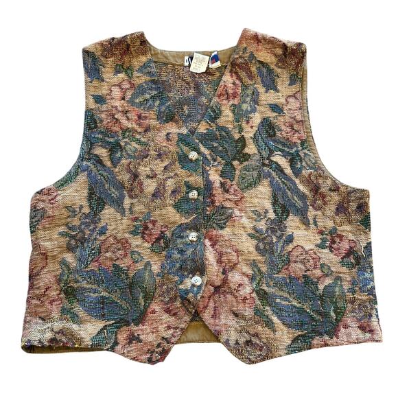 VTG VRG SPORT Floral Tapestry Vest Size L Indie Eclectic Hipster Casual Grandma - Picture 1 of 8